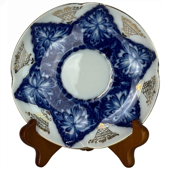 Vtg Black Cockerel Lomonosov SAUCER ONLY Russian Imperial Blue Gilt Accent 5.75" - Picture 3 of 8